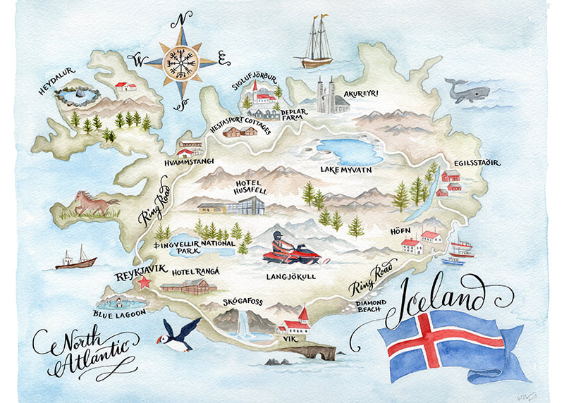 Iceland watercolor map