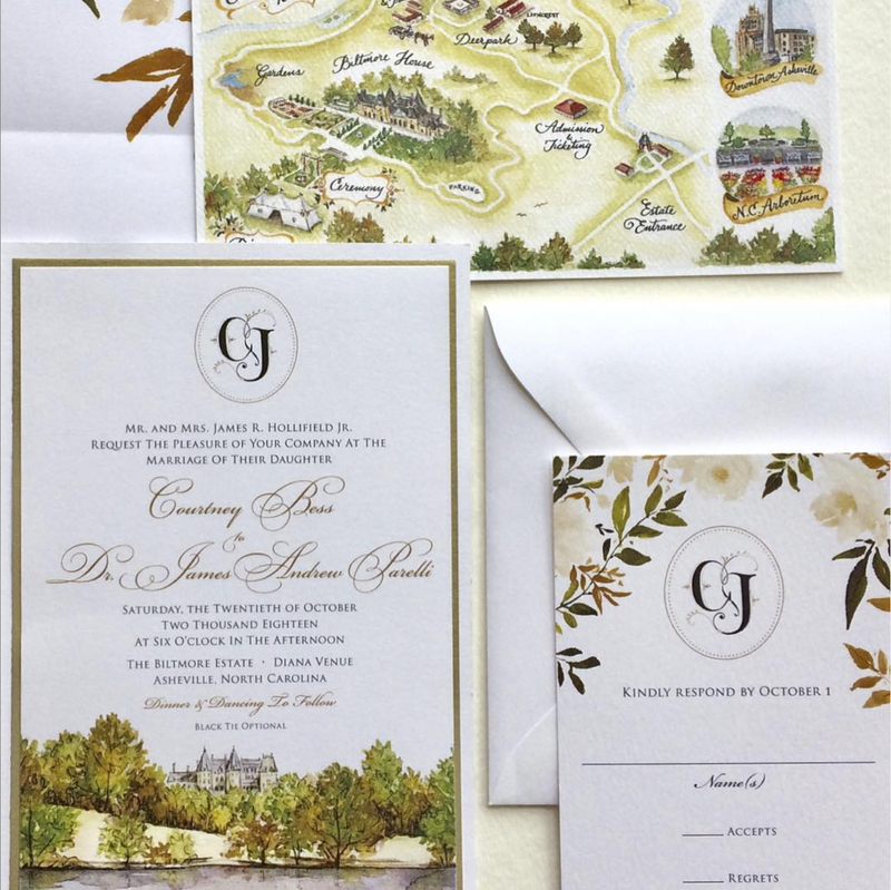 Biltmore Wedding Invitation with Illustrated Map
