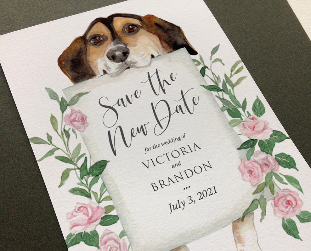 Watercolor Pet Portrait Save the New Date
