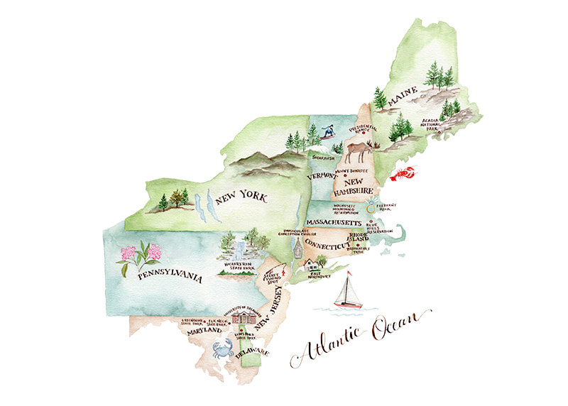 East coast watercolor map