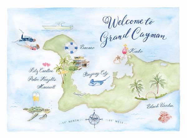 Grand Cayman Watercolor Map