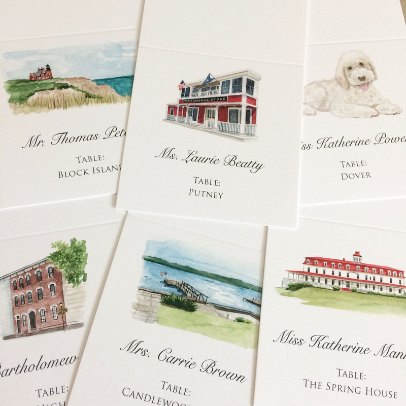 Illustrated Place Cards - Weekapaug Rhode Island Wedding