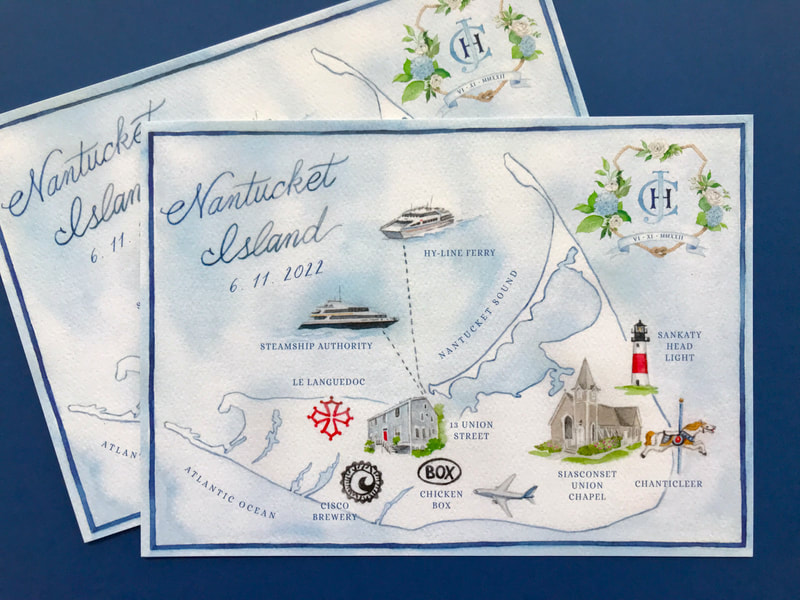 Nantucket Wedding Map by Nooney Art Designs