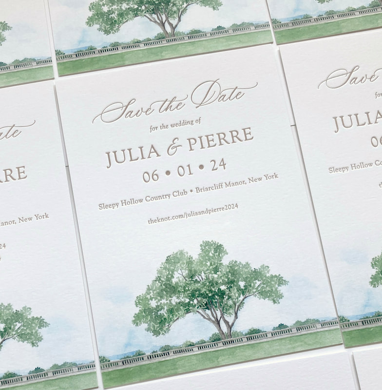 Julia & Pierre's Sleepy Hollow Country Club Letterpress Save the Date